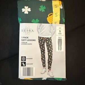 Serra Kids Dark Green Leggings with Shamrock and Mug Design